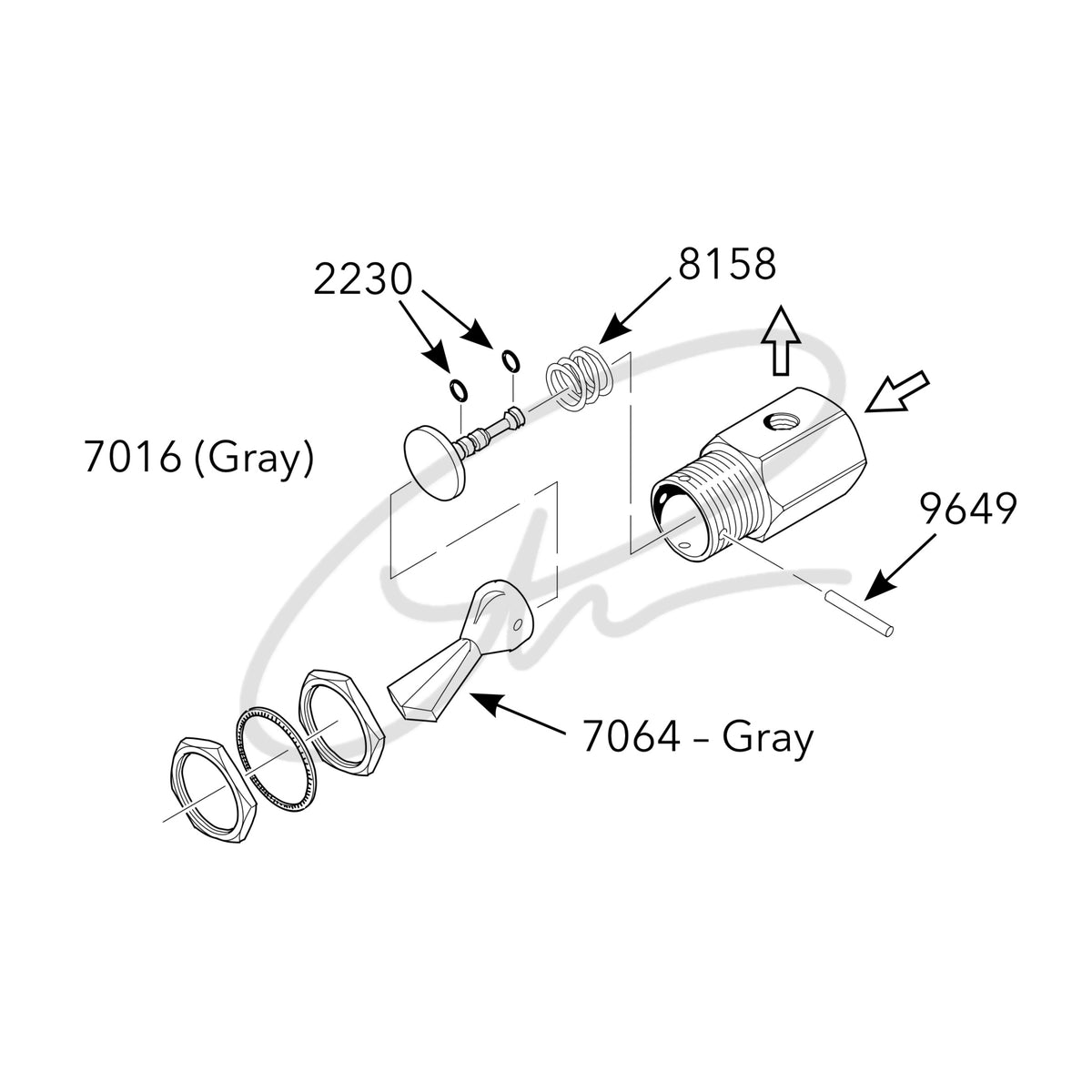 DCI TOGGLE VALVE, ON OFF, 3-WAY, GREY - DCI 7016