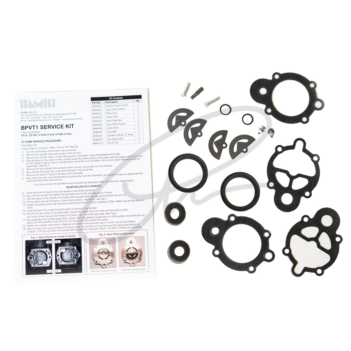 BAMBI VT75 AND VT150 PUMP SERVICE KIT - BPVT1